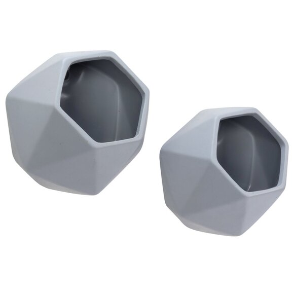 A Set of 2 Gray 5 Inch Hexagonal Shape Ceramic Wall Hanging  Pots - Picture 2 of 3